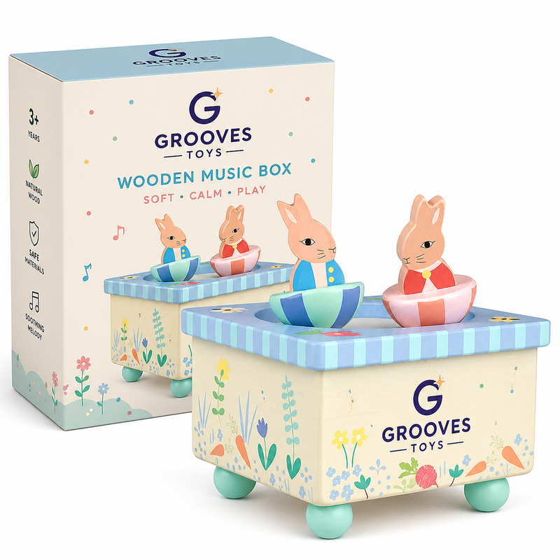 Grooves Toys™ Wooden Music Box Toy for Kids – Soft & Calm Nursery Play